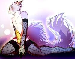 2018 animal_genitalia animal_penis anthro canine_penis clothing digimon dipstick_tail dorumon fishnet fishnet_armwear fishnet_legwear legwear male male_only multicolored_tail penis redtoblack simple_background solo