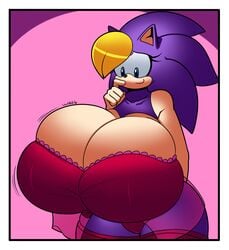 anthro archie_comics bernadette_hedgehog big_breasts blonde_hair blue_eyes bra breasts clothing denizen1414 eulipotyphlan eulipotyphlan_humanoid female female_only furry furry_female hedgehog hedgehog_humanoid huge_breasts hyper_breasts legs lingerie mammal mammal_humanoid milf nightgown panties pink_background purple_body purple_fur purple_hair red_bra red_panties sega simple_background smile solo sonic_(series) superbunnygt thick_thighs thighs yellow_hair