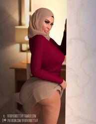 1girls 3d ass big_ass big_breasts clothing dat_ass female female_only hijab kardashia_kardashian kim_kardashian looking_at_viewer milf skirt solo vforvendettav