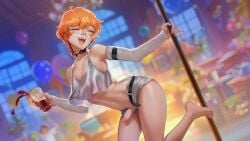 cock dance dancing drunk erection femboy femboy_focus femboy_only glitter hentai_stories horny_capybara orange_hair partially_clothed pole_dancing pretty_boy shorts
