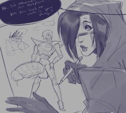 1boy 1male drawing_(object) feminine_male greyscale hyper_penis male_only mettaton mettaton_ex nipepocip pencil penis robot robot_humanoid sketch tagme text undertale undertale_(series)