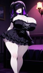 ai_generated black_hair breasts eyes_covered female goth goth_girl huge_breasts lilith_(oc) long_hair pale_skin purple_hair two_tone_hair