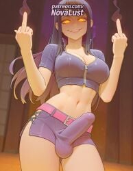 1boy 1futa 2025 ai_generated artist_name balls bulge cock dick earrings erection foreskin futanari glowing_eyes hi_res high_quality high_resolution highres index_finger_raised intersex long_hair male male_focus middle_finger navel nico_robin novalust one_piece otoko_no_ko patreon patreon_username penis pointing pointing_at_self pointing_up smile solo stable_diffusion testicles uncircumcised watermark yellow_eyes