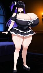 ai_generated black_hair breasts eyes_covered female goth goth_girl huge_breasts lilith_(oc) long_hair purple_hair two_tone_hair