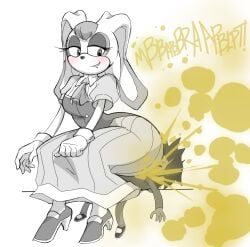 2024 anthro ass big_butt biped blush breasts clothed clothing collared_shirt digital_drawing_(artwork) digital_media_(artwork) dress dress_shirt duo exclamation_point eyelashes facesitting fart fart_cloud fart_fetish farting_on_another farting_on_face female floppy_ears footwear gloves hair handwear high_heels huge_butt huge_hips human lagomorph leaning leporid lidded_eyes lips looking_at_another looking_back lop_ears male male/female mammal mature_anthro mature_female necktie onomatopoeia partially_colored rabbit sega shirt shoes simple_background sitting sitting_on_another smile smirk sonic_the_hedgehog_(series) sound_effects text three-quarter_view topwear vanilla_the_rabbit white_background wide_hips zeeny