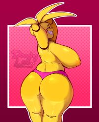 arms_up ass big_breasts chubby deep_skin doughyleo fnaf looking_at_viewer side_view sideboob standing topless toy_chica_(fnaf) underwear