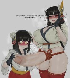 1futa 1girls big_penis female futa_with_female futanari heartbeat hinoa_minoto huge_cock intersex krekk0v monster_hunter_(series) monster_hunter_rise multiple_girls penis penis_awe sisters text throbbing_penis uncensored