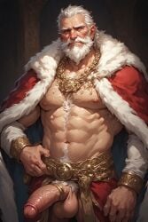 ai_generated big_cock big_penis chest_hair cock_ring daddy gay king male male_only muscular muscular_male old_man older_male penis white_hair