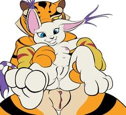 anthro anus areola big_ears breasts clitoris clothing crossover digimon erect_nipples exwolf85 fangs feline female gatomon gloves kung_fu_panda mammal master_tigress nipples paws presenting presenting_pussy pussy simple_background spread_legs spreading teeth tiger yuri