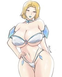 1girls ajcrowned bikini blonde_hair breasts cleavage emma_frost emma_frost_(marvel_rivals) female hand_on_hip hand_on_own_hip large_breasts looking_at_viewer marvel marvel_rivals navel short_hair simple_background solo solo_female solo_focus thick_thighs thighs white_background