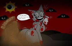 & 1girls anthro ass blood blood_splatter breasts cat_girl dialogue fart_cloud farting farts feline female fluffy horror knife lowres mr._sun_(sprunki) open_mouth scary smile sprunki talking wenda_(sprunki)