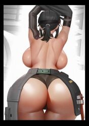 1girls arms_up ass back_view backboob black_hair breasts grace_howard hoyoverse huge_ass huge_breasts light-skinned_female light_skin mihoyo ponytail spiralnoww unseen_female_face zenless_zone_zero