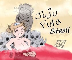 balls bathing big_balls big_breasts big_penis breasts female floating_balls floating_penis jujutsu_kaisen my_hero_academia penis skurigami steamy sukuna toga_himiko
