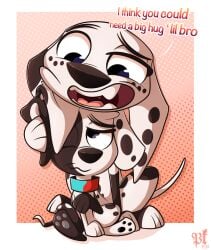 101_dalmatian_street 101_dalmatians 2024 amused artist_signature black_body black_fur black_pawpads black_spots blue_eyes brother brother_and_sister canid canine canine canis collar cub dalmatian deepak_(101_dalmatians) dialogue digital_drawing_(artwork) digital_media_(artwork) disney dog_collar dolly_(101_dalmatians) domestic_canine domestic_dog english_dialogue english_text fangs female female/male female_canine female_dog female_feral grey_eyes grey_pawpads hi_res high_resolution highres hug hug_from_behind hugging hugging_another hugging_from_behind looking_at_another looking_at_each_other male male_canine male_cub male_dog male_feral older older_female older_sister open_mouth open_smile pawpads paws pkbrnsh0ck_(artist) puppy siblings simple_background sister sitting_position smile smiling smiling_at_another spots spotted_body spotted_fur tail talking text white_body white_fur white_spots young younger_brother younger_brother_and_older_sister younger_male