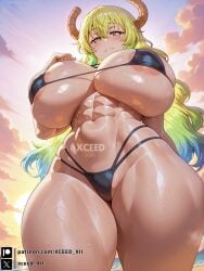 ai_generated beach big_ass big_breasts bikini curvy curvy_female curvy_figure female hd high_resolution hourglass_figure kobayashi-san_chi_no_maidragon lucoa_(maidragon) micro_bikini narrow_waist quetzalcoatl_(dragon_maid) seductive_look seductive_smile stable_diffusion thick_legs thick_thighs wide_hips xceed