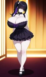 ai_generated black_hair breasts eyes_covered female goth goth_girl huge_breasts lilith_(oc) long_hair pale_skin purple_hair two_tone_hair