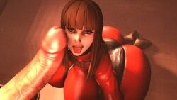 absurdly_large_cock ass_bigger_than_body ass_bigger_than_head bangs big_breasts blood_ravens branimation breasts brown_hair cock_hungry cock_worship female fempyro from_above giant_ass penis space_marine submissive_female team_fortress_2 tongue_out