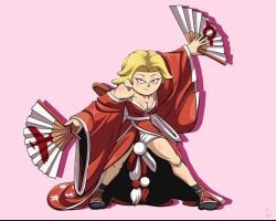 amphibia amphibia_(finale) amphibia_(series) blonde_hair boobs_out breasts dr._ñeque fans fatal_fury female heterochromia kimono king_of_fighters mai_shiranui_(cosplay) mole red_clothing red_eye sasha_waybright scar shoulders snk tagme