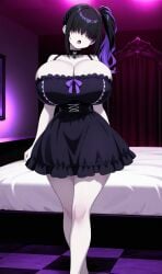 ai_generated black_hair breasts eyes_covered female goth goth_girl huge_breasts lilith_(oc) long_hair pale_skin purple_hair two_tone_hair