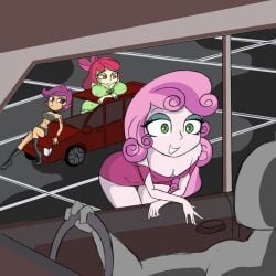 3girls anon apple_bloom_(mlp) big_breasts breasts breasts_bigger_than_head car cleavage equestria_girls female flirting my_little_pony revealing_clothes scootaloo_(mlp) sexy small_breasts stammis sweetie_belle_(mlp)
