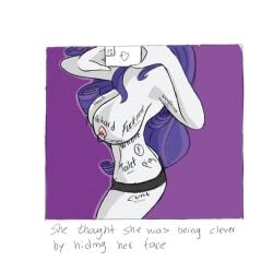armpits ass big_breasts body_hair breasts english_text equestria_girls female iphone large_breasts my_little_pony nipple_piercing nipples panties purple_hair rarity_(mlp) selfie stammis text white_body