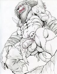 2017 abs anthro ass balls claws clothed clothing digimon digimon_(species) dudebulge facial_hair fangs feline full-length_portrait greyscale hair half-erect humanoid_penis lion looking_at_viewer madleomon male male_only mammal mane monochrome mostly_nude muscular muscular_male nipples nude open_mouth pecs pencil_(artwork) penis portrait precum red_eyes red_teeth sharp_teeth signature simple_background solo standing teeth torn_clothing traditional_media_(artwork) uncut vein veiny_penis white_background