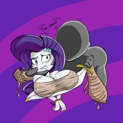 1girls anon bandage big_breasts breasts equestria_girls female my_little_pony nipple_bulge purple_hair rarity_(mlp) scared stammis sword threatening threatening_with_weapon tied_up white_body
