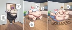 2girls bbw belly breaking_chair burger chair doki_doki_literature_club fat_fetish female female_only huge_belly massive_belly natsuki_(doki_doki_literature_club) obese obese_female pink_hair purple_hair sauteedloin ssbbw stuck_in_door weight_gain weight_gain_sequence yuri_(doki_doki_literature_club)