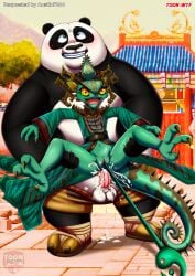 anal animal_genitalia bbmbbf blush chameleon chameleon_(kung_fu_panda) cum_in_ass dreamworks full_nelson fur34 furry kung_fu_panda kung_fu_panda_4 master_po_ping palcomix panda