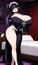 ai_generated black_hair breasts eyes_covered female goth goth_girl huge_breasts lilith_(oc) long_hair purple_hair two_tone_hair