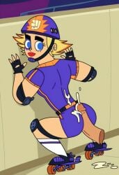 ai_generated assjob bodysuit buttjob canon_genderswap cartoon_network cum cum_on_ass ejaculation helmet jawbreaker_joni johnny_test johnny_test_(series) penis penis_on_ass roller_skates rule_63 solo standing warner_brothers