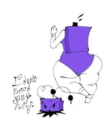 antenna big_ass big_butt box_head one_leg_up onesie posing purple_head purple_onesie splatter twitter_user_oc white_arms white_legs