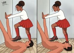 1boy_1girl african_american african_female afro ai_assisted big_feet black_female black_sandals brown_hair clothed_female clothed_female_nude_male cum cum_in_shoe dripping_cum ejaculation female female_ejaculation femdom footjob footjob_with_legwear footjob_with_one_foot male mutual_masturbation mutual_orgasm naked naked_male platform_footwear platform_sandals platform_shoes red red_skirt red_socks sandaljob sandals shoejob simultaneous_orgasms sockjob socks socks_and_sandals socks_and_shoes squirting standing_footjob standing_shoejob straight