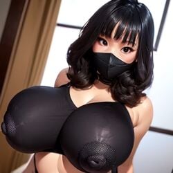 ai_generated asian asian_female black_hair black_mask breasts eyeliner female female_only instagram internet_celebrity kitsunee.__ large_breasts mask masked masked_female real_person thick_thighs tiktok youtube