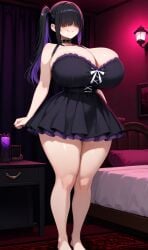ai_generated black_hair breasts eyes_covered female goth goth_girl huge_breasts lilith_(oc) long_hair purple_hair two_tone_hair