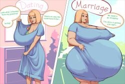 1girls ass_expansion before_and_after before_and_during_pregnancy belly_expansion big_belly big_breasts bloated_belly blonde_hair breast_expansion breast_growth cleavage clothing fat_ass female female_only green_eyes heavily_pregnant long_hair maternal-reads pregnant weight_gain