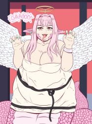 1girls angel_costume bbw belly chubby chubby_female fat_fetish halo lamia meatpedal monster_girl original original_character pink_hair pink_scales snake snake_girl snake_tail snake_tongue tongue