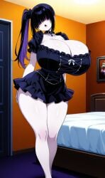 ai_generated black_hair breasts eyes_covered female goth goth_girl huge_breasts lilith_(oc) long_hair pale_skin purple_hair two_tone_hair
