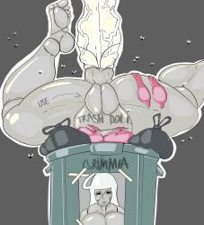 condom condoms doll doll_girl feet feet_up flies flies_for_smell gray_background grayscale huge miyisperea oc pink_condom pink_condoms thick_thighs thighs trash trash_bag trash_can used used_condom used_condoms writing_on_skin writing_on_thigh writing_on_thighs