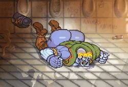 1boy anal animasanimus animated ass bara bathroom beer_bottle big_ass blonde_hair bottle darkstalkers frankenstein's_monster gay jiggle male male_only muscular shadow solo tagme urinal victor_von_gerdenheim video_games yaoi
