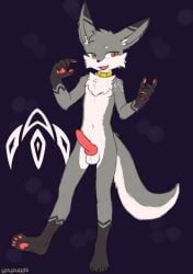 2025 4_toes 5_fingers absurd_res anthro balls brown_eyes canid canine claws countershade_torso countershading digital_media_(artwork) erection feet finger_claws fingers fox front_view fur genitals grey_body grey_fur grey_tail handpaw hi_res knot knotted_penis looking_aside male mammal navel nude nude_anthro nude_male open_mouth open_smile pawpads paws penis sealer4258 simple_background smile solo standing tail teeth toe_claws toes tongue