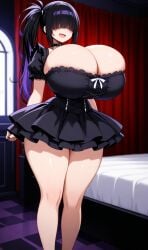 ai_generated black_hair breasts eyes_covered female goth goth_girl huge_breasts lilith_(oc) long_hair purple_hair two_tone_hair