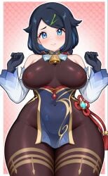1girls ai_generated ass big_ass big_breasts big_thighs blush breasts crossover female female_focus female_only ganyu_(genshin_impact)_(cosplay) genshin_impact light-skinned_female liko_(pokemon) pixai pokemon pokemon_horizons solo thick_ass thick_thighs wide_hips