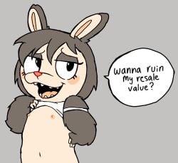 cub dialogue female flat_chest labubu nipples pop_mart shirt_lift showing_off solo tagme the_monsters wanting_sex young