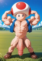 abs ai_generated bara biceps big_biceps big_pecs blush bottomless bottomless_male cock dick flaccid flexing flexing_arms flexing_bicep male male_focus male_only man_boobs mario_(series) mario_bros muscles muscular_arms muscular_legs muscular_male muscular_thighs mushroom mushroom_humanoid nintendo obliques open_clothes penis posing precum precum_drip presenting_body revealing_clothes showing_off solo solo_focus solo_male super_mario_bros. super_smash_bros. toad_(mario) yaoi