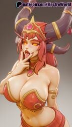 1girls 2025 ai_generated alexstrasza armlet artist_name big_breasts big_breasts big_chest blizzard_entertainment breasts breasts breasts bust busty chest cleavage electroworld female gradient gradient_background hi_res high_quality high_resolution highres horns large_breasts navel orange_eyes patreon patreon_username red_hair solo stable_diffusion tongue tongue_out watermark world_of_warcraft