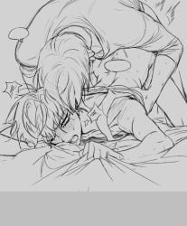 2boys alien_stage ass_up blank_speech_bubble blush clutching_sheets ivan_(alien_stage) lubya male_focus no_color one-eye_closed one_eye_closed open_mouth sex sex_from_behind shirt sketch till_(alien_stage) yaoi