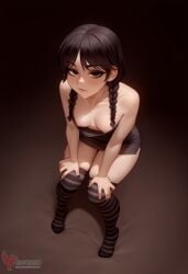 1girls 2d ai_generated areolae ass barefeet big_ass black_hair braid breasts erophoenix feet female female_focus full_body gothic long_hair looking_at_viewer looking_back nipples nude pale_skinned_female patreon_username small_breasts smile solo solo_female sweat the_addams_family thick thick_thighs toes uncensored wednesday_addams