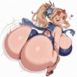 30bagsofballs ai_generated alternate_costume arched_back ass ass_focus ass_shake back_view beachwear bent_over big_ass big_breasts big_breasts big_butt blonde_female blonde_hair blonde_hair blue_swimsuit bottom_heavy breasts breasts butt_focus cagliostro_(granblue_fantasy) clenched_teeth evil_grin evil_smile eye_contact female female female_focus female_only floating_hearts flower_in_hair from_behind full_body granblue_fantasy granblue_fantasy_versus hair_ornament half-closed_eyes hands_on_knees happy heart heart_shaped_sunglasses huge_ass huge_boobs huge_breasts huge_butt impact_lines large_ass large_boobs large_breasts looking_at_viewer movement_lines one-piece_swimsuit petite ponytail purple_eyes sandals sassy scarf shaking_ass shaking_butt shortstack sideways sideways_glance skindentation smug solo sunglasses teasing teeth thigh_strap tied_hair twerking v-shaped_eyebrows