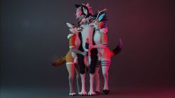 3d_(artwork) absurd_res anthro balls bodily_fluids canid canine chastity_cage chastity_device digital_media_(artwork) femboy fox genital_fluids genitals group handjob hi_res holding_balls horn lagomorph male male/male mammal penile penis precum rabbid_foulfellow_(sanythefox) sany_van_fox sanythefox sex sol_heylyn_(sanythefox) trio wings wolpertinger